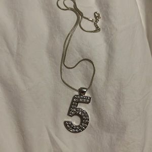 COCO NO 5 STERLING SILVER & RHINESTONE CHAINED PENDANT NECKLACE